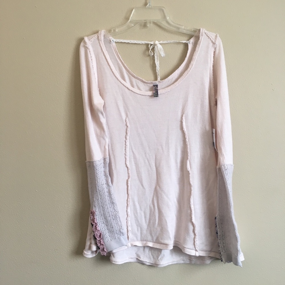Rare Free People Fly Far Away Blush Cuff Sweater NWT L
